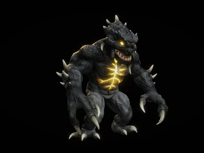 Fierce Monster Character Featuring Spiked Horns Glowing Yellow Chest Sharp Claws And Fangs 3d model