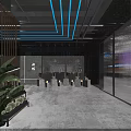 Modern Tech Inspired Bar Interior With Illuminated Steps And Dark Perforated Walls 3d model