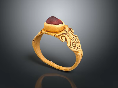 High Quality Golden Hardware Tool With Intricate Carved Patterns And Red Gemstone 3d model