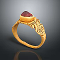 High Quality Golden Hardware Tool With Intricate Carved Patterns And Red Gemstone 3d model