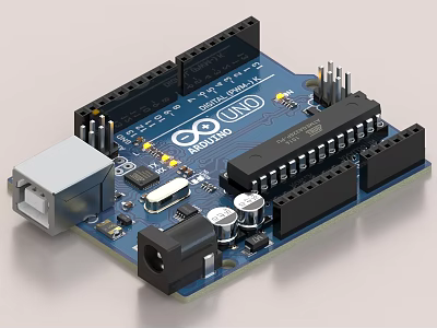 Arduino Uno Industrial Microcontroller Board With Circuit Components USB Interface And Electronic Pins 3d model