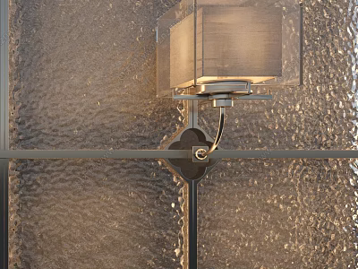 Contemporary Wall Lamp with Square Shade Mounted on Textured Wall and Metal Bracket 3d model