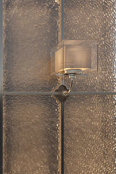 Contemporary Wall Lamp with Square Shade Mounted on Textured Wall and Metal Bracket 3d model