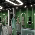 Modern Clothing Store Interior With Green Walls Neon Lights Mannequin And Fashion Apparel Racks