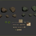 Wood And Stone Materials Display With Small Trees And Architectural Components 3d model