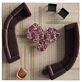 Purple Modular Sofa and Round Marble Coffee Table Set with Accent Chairs and Area Rug