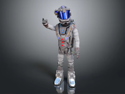 3D Render Of Astronaut In Gray Spacesuit With Blue Visor Helmet Waving Hand 3d model