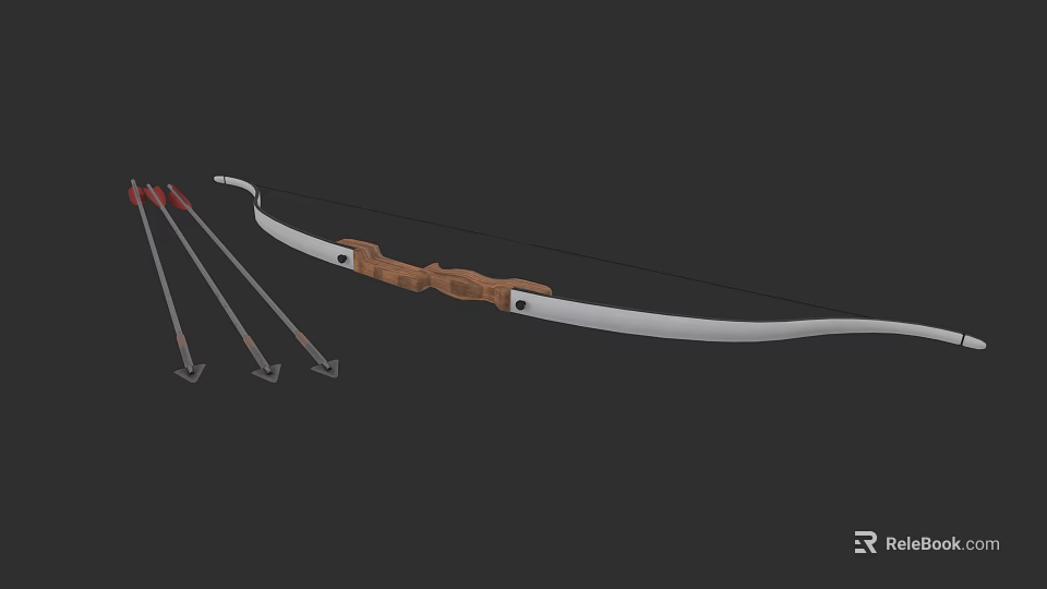 Traditional Wooden Bow With White Limbs And Red Arrow Set 3d model 