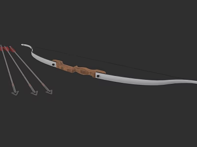 Traditional Wooden Bow With White Limbs And Red Arrow Set 3d model