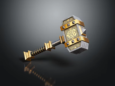 Ornate Decorative Hammer With Gold Silver Accents And Intricate Geometric Patterns 3d model