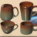 Ceramic Mugs Set of Four with Red Brown Green Gradient Color and Handles