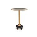 Modern Side Table with Speckled Marble Top and Gold Metal Legs Black White Striped Base