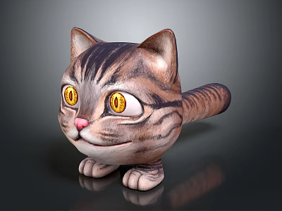 Cartoon Cat 3D Character Model With Yellow Eyes Striped Fur And Pink Nose 3d model