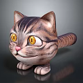Cartoon Cat 3D Character Model With Yellow Eyes Striped Fur And Pink Nose