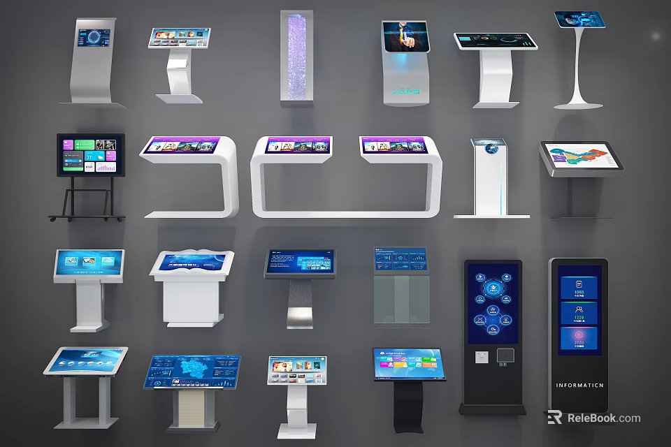 Public Facility Interactive Information Kiosks With Touchscreen Displays And Modern Designs 3d model 