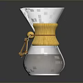 Glass Coffee Pot With Yellow Decorative Band And Small Cup For Daily Use