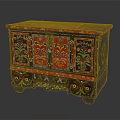 Colorful Hand Painted Console Cabinet With Traditional Decorative Patterns And Red Black Finish