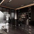 Modern Luxury Living Dining Room With Black Sofa Marble Floor Coffee Table And Wall Art