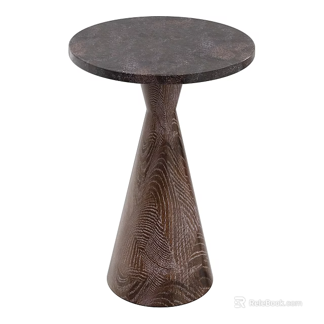 Wooden Coffee Table With Round Top And Unique Cone Shaped Base Design 3d model 