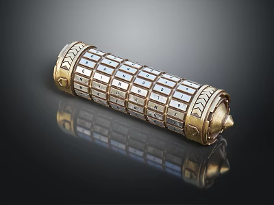 Golden Cylindrical Decorative Object With Intricate Grid Pattern And Shiny Surface 3d model