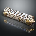 Golden Cylindrical Decorative Object With Intricate Grid Pattern And Shiny Surface 3d model