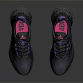 Contemporary Black Sneakers With Purple Blue Accents Mesh Design And Athletic Sole Details