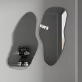 Modern Irregular Shaped Mirrors With Black Toy Figure And AWS Sign In Interior Decor