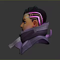 Cartoon Child 3D Rendering With Green Purple Gradient Hair Pink Hair Accessory And Purple Turtleneck