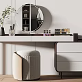 Modern Dressing Table With Round Mirror Storage Drawers And Upholstered Stool Decor 3d model