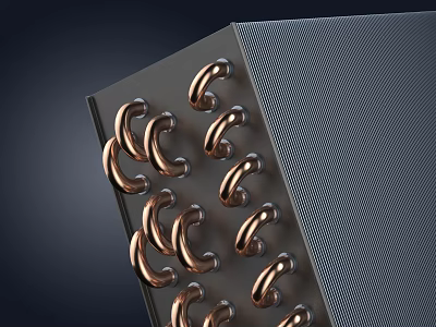 Curved Copper Radiator Pipes Mounted on Modern Metal Panel for Home Interior Heating 3d model