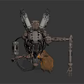 Bio Mechanical Character With Humanoid Features Mechanical Arms Head Device And Cloak In Sci Fi