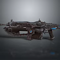 Sci Fi Machine Gun Design With Mechanical Structure Blue Glowing Accents And Chain Feed