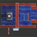 Small Cartoon House Model With Red And Blue Roof Round Window And Wooden Door Porch