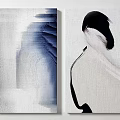Two Piece Modern Abstract Wall Art With Blue Gray Tones And Black White Figure Design