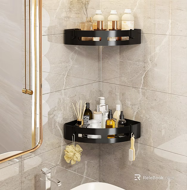 Black Bathroom Corner Shelf Wall Mounted Organizing Toiletries with Shower Accessories 3d model 