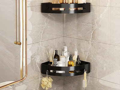 Black Bathroom Corner Shelf Wall Mounted Organizing Toiletries with Shower Accessories 3d model