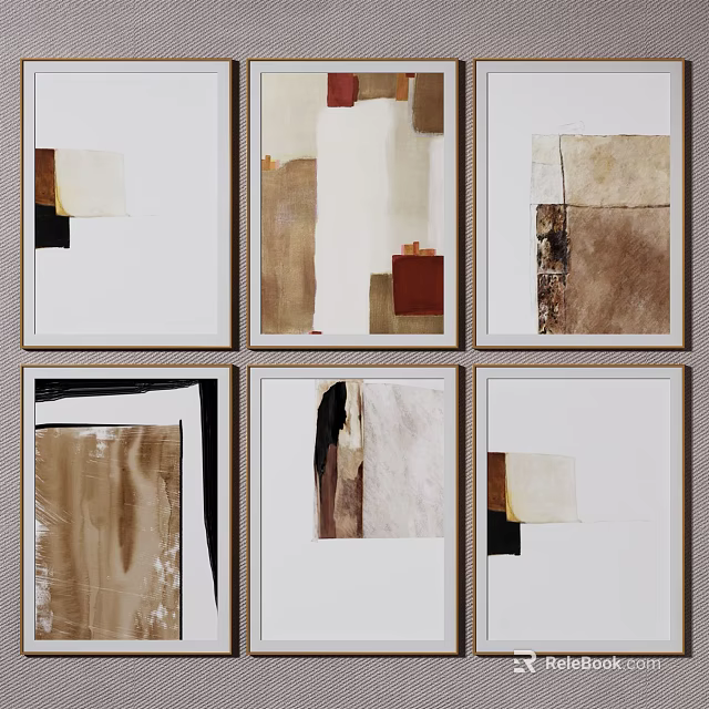 Modern Abstract Wall Art With Patchwork Design In Brown Beige Red Black Tones 3d model