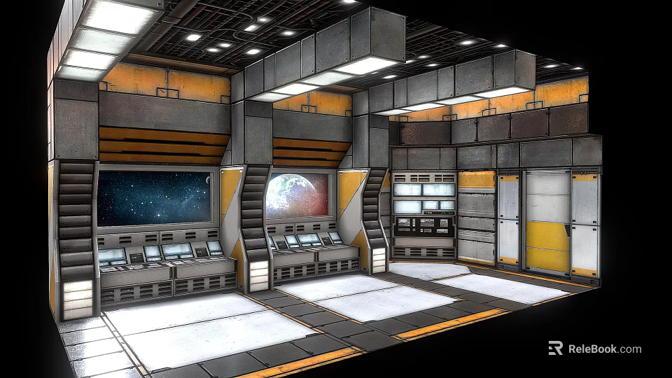Advanced Control Room Interior With Multiple Monitoring Screens Control Panels And Equipment 3d model 