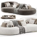 Modern Curved Sectional Sofa With Plush Pillows Cozy Throw Blanket And Golden Legs