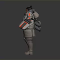 Futuristic Sci Fi Character In Heavy Armor With Backpack And Weapon