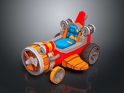 3D Cosmic Themed Rocket Toy Car With Blue Seat And Propeller Wheels 3d model