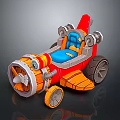 3D Cosmic Themed Rocket Toy Car With Blue Seat And Propeller Wheels