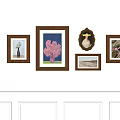 Decorative Frames On White Wall With Floral Seashell And Oval Art 3d model