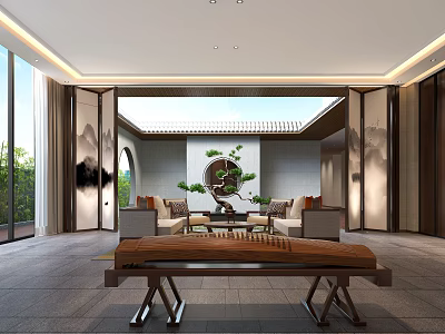 Spacious Modern Chinese Piano Room With Natural Light 3d model