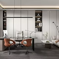 Modern Office Manager Office Desk Chair Double Sofa Chandelier Bookcase 3d model