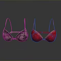 Fashionable Women's Bras With Pink Lace And Red Rhinestone Embellished Design