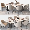 Modern Minimalist Dining Table Set With Light Gray Chairs Wine Bottles And Vase