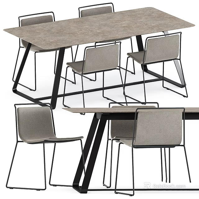 Modern Table And Chair Set With Metal Frame Fabric Seats And Minimalist Design 3d model 
