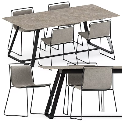 Modern Table And Chair Set With Metal Frame Fabric Seats And Minimalist Design 3d model