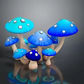 Fresh Blue Mushrooms With White Spots And Reflections On Dark Surface